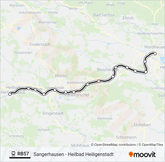 Поезд RB57: карта маршрута