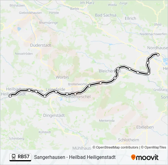 Поезд RB57: карта маршрута