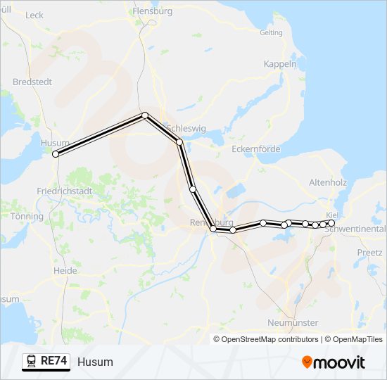 Поезд RE74: карта маршрута