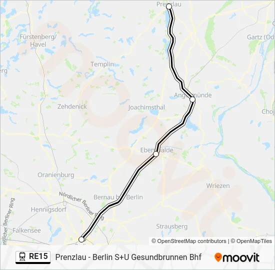 Поезд RE15: карта маршрута