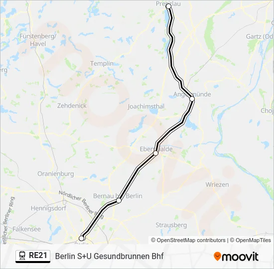 Поезд RE21: карта маршрута