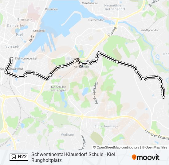 N22 bus Line Map