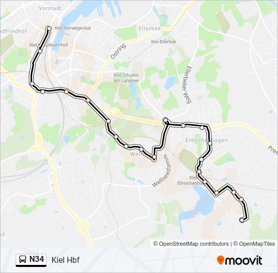 N34 bus Line Map