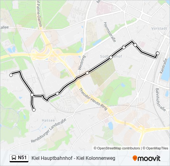 N51 bus Line Map