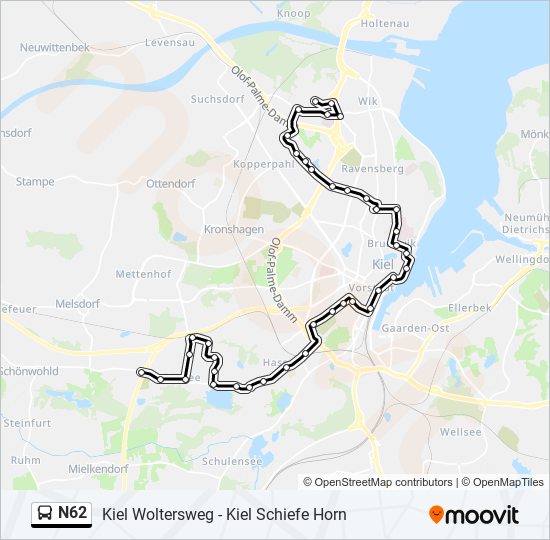 N62 bus Line Map