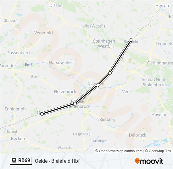 Поезд RB69: карта маршрута
