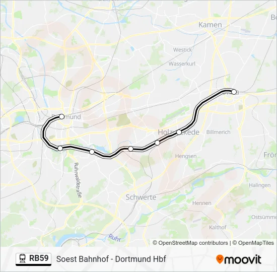 Поезд RB59: карта маршрута