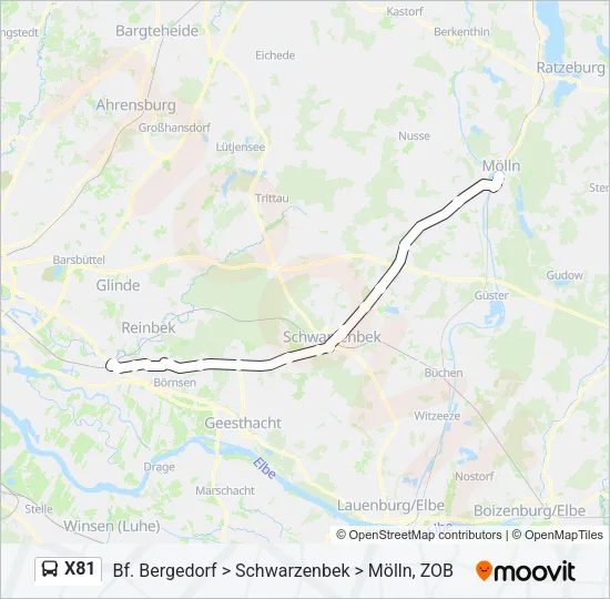 Автобус X81: карта маршрута