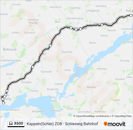Автобус X600: карта маршрута