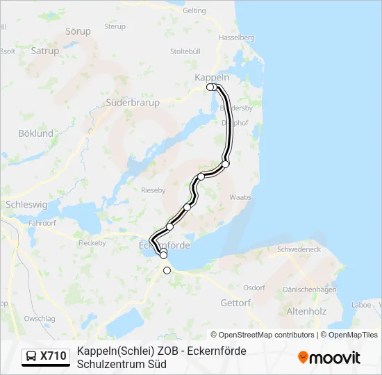 Автобус X710: карта маршрута