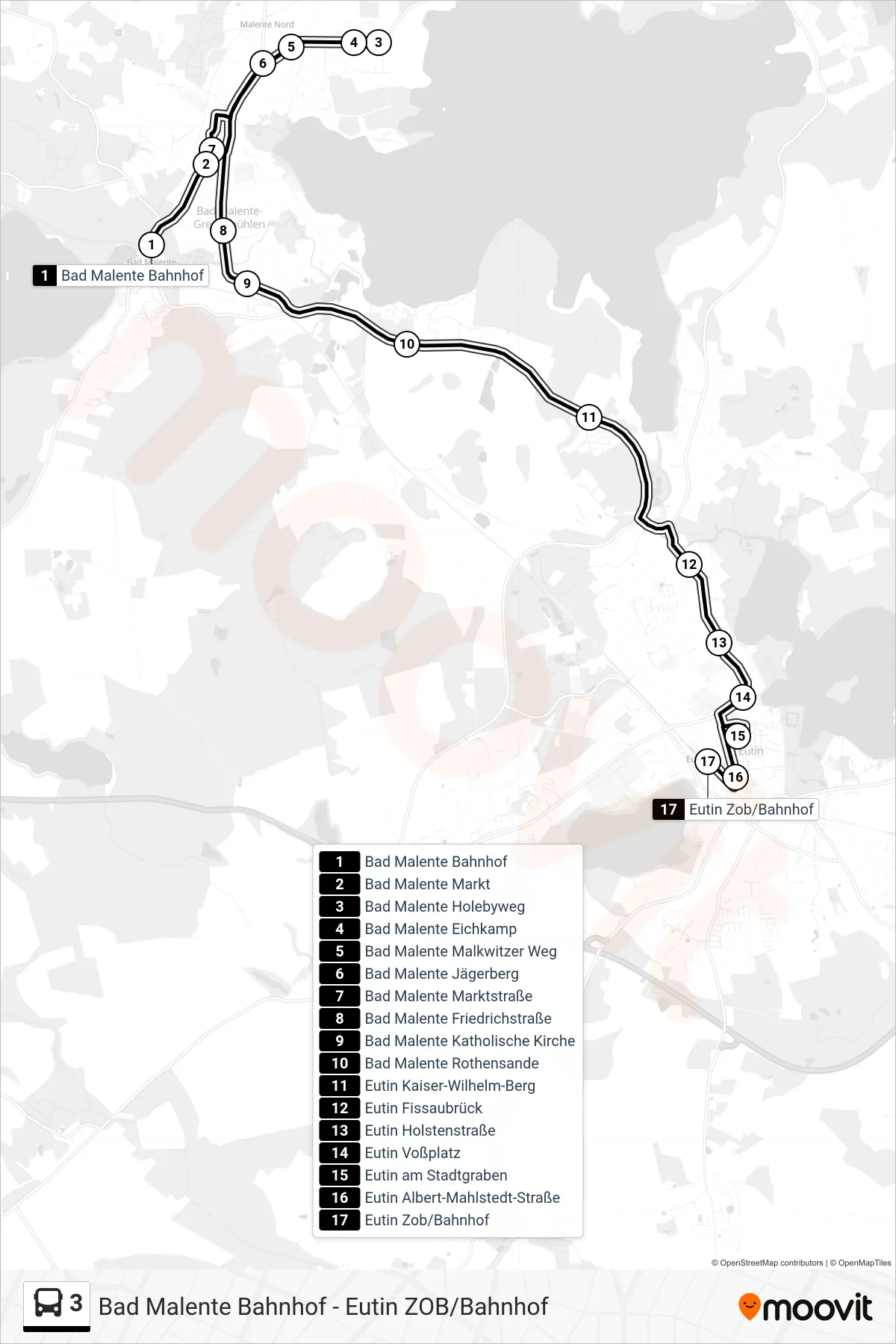 Linie 3 (Bus) Richtung Eutin Zob/Bahnhof: Route und Haltestellen auf der Karte