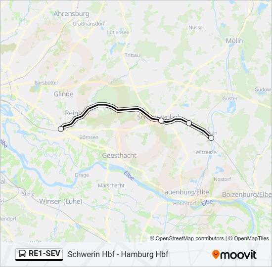 Автобус RE1-SEV: карта маршрута