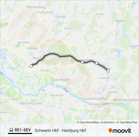 Автобус RE1-SEV: карта маршрута