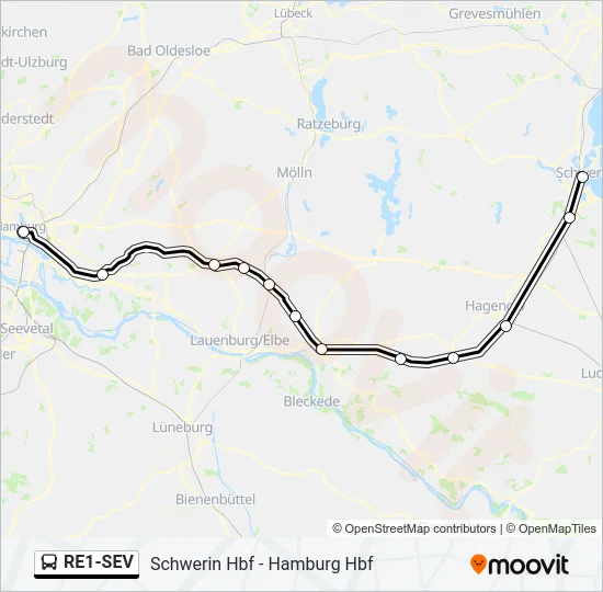 RE1-SEV Bus Line Map