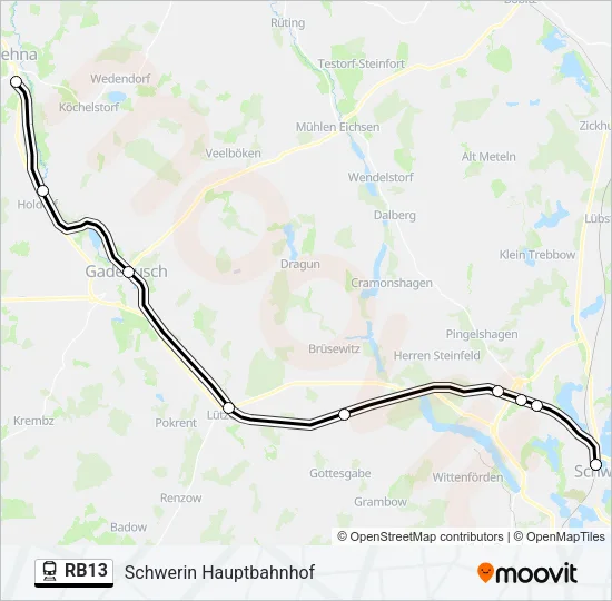 Поезд RB13: карта маршрута
