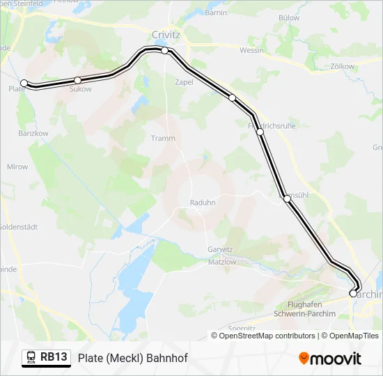 Поезд RB13: карта маршрута