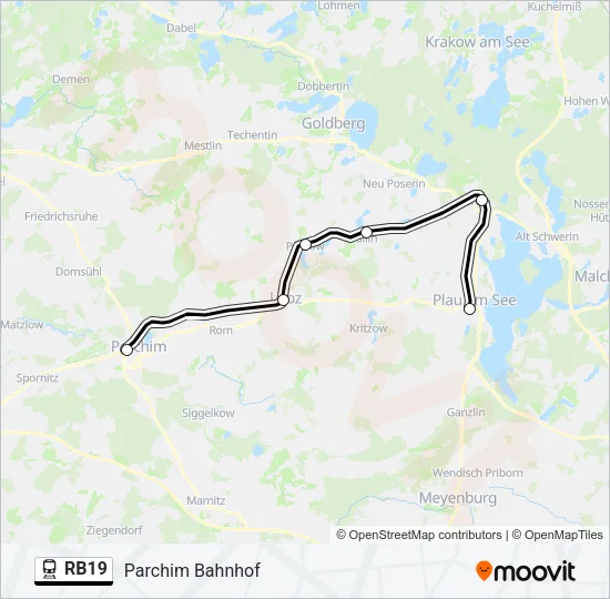 Поезд RB19: карта маршрута