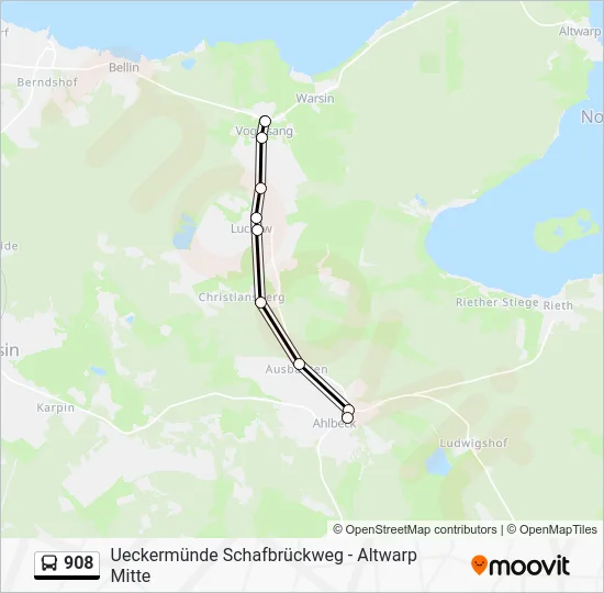 Автобус 908: карта маршрута