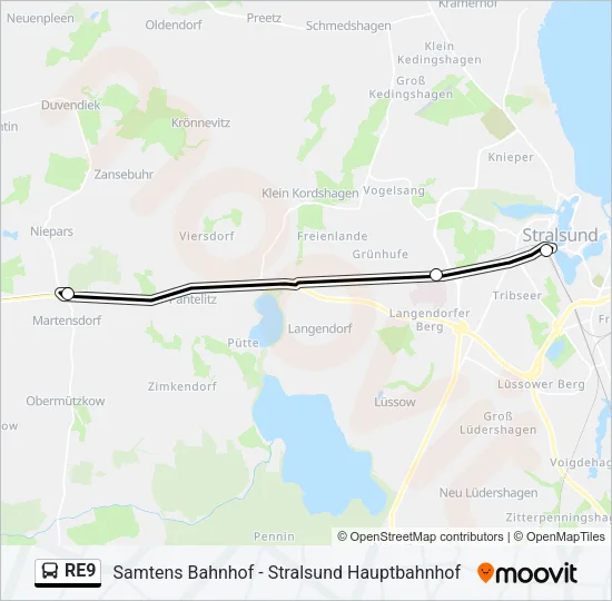 Автобус RE9: карта маршрута