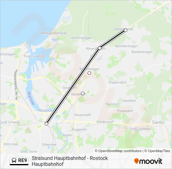 Автобус RE9: карта маршрута