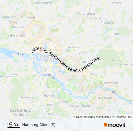 Поезд S2: карта маршрута