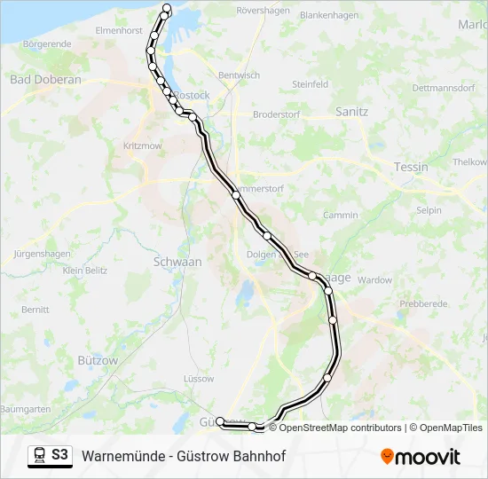 Поезд S3: карта маршрута