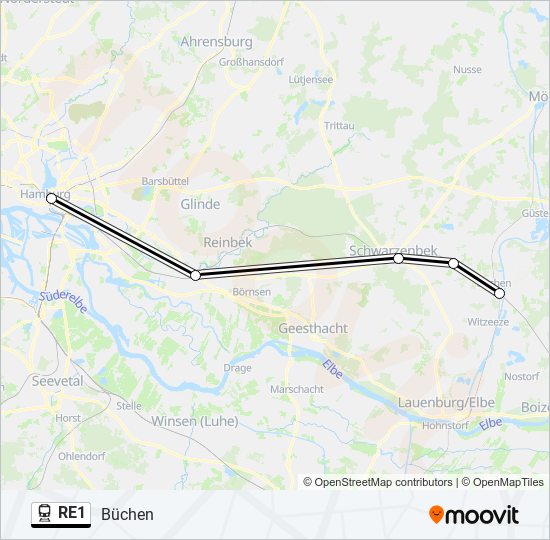 Поезд RE1: карта маршрута