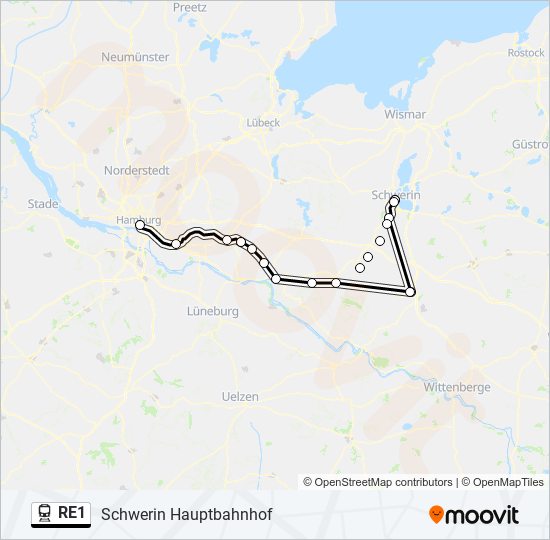Поезд RE1: карта маршрута