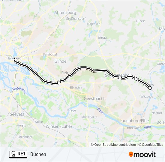 Поезд RE1: карта маршрута