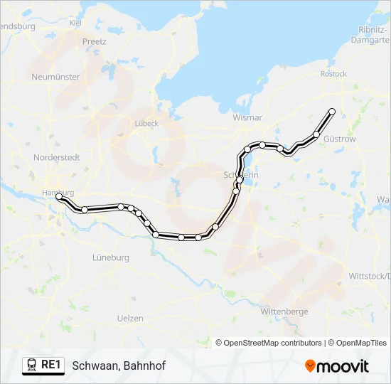 Поезд RE1: карта маршрута