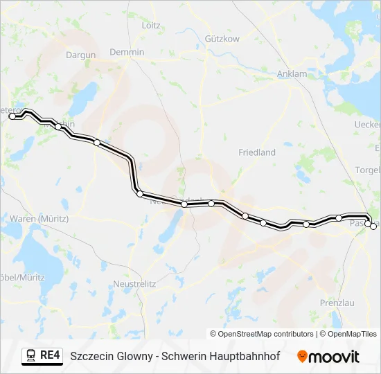Поезд RE4: карта маршрута