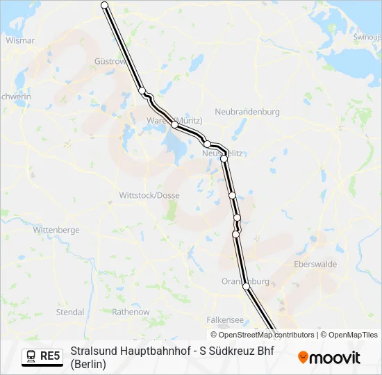 Поезд RE5: карта маршрута