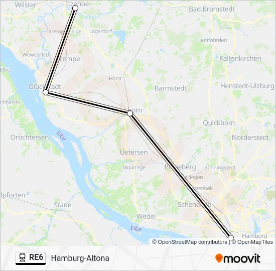 Поезд RE6: карта маршрута