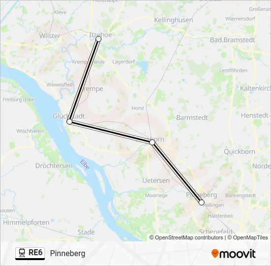 Поезд RE6: карта маршрута