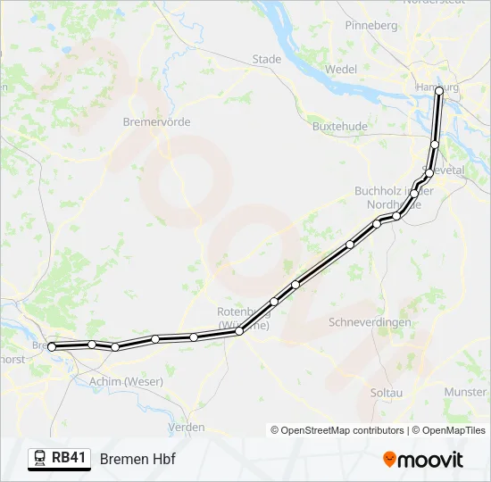 Поезд RB41: карта маршрута
