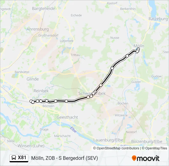 Автобус X81: карта маршрута