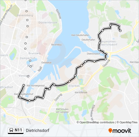 Автобус N11: карта маршрута
