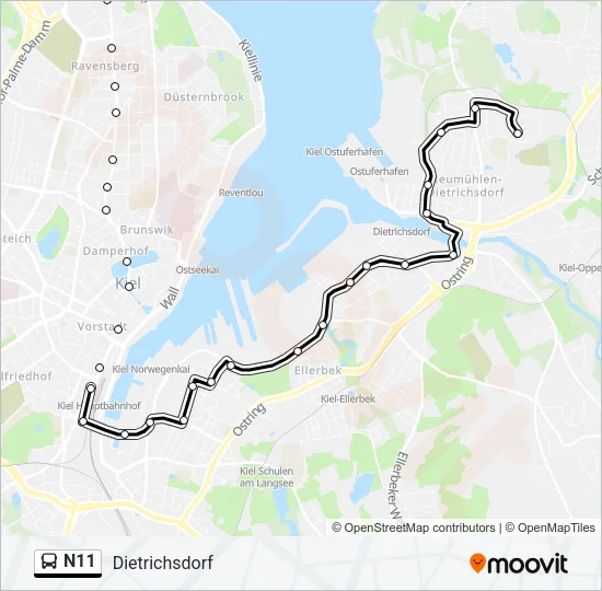 Автобус N11: карта маршрута