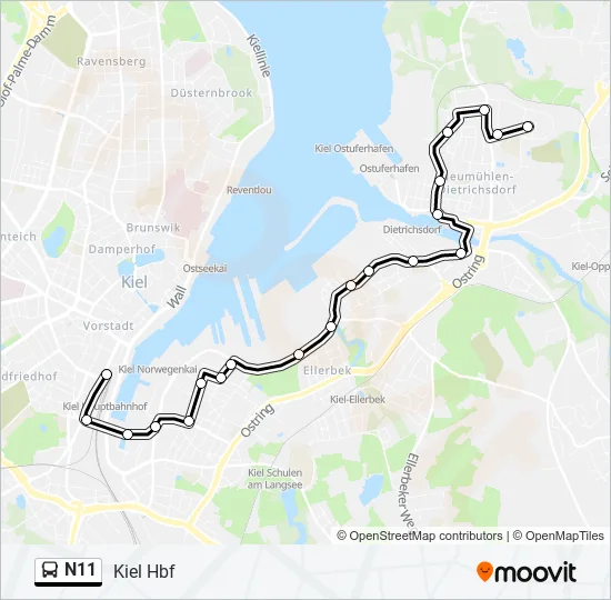 Автобус N11: карта маршрута