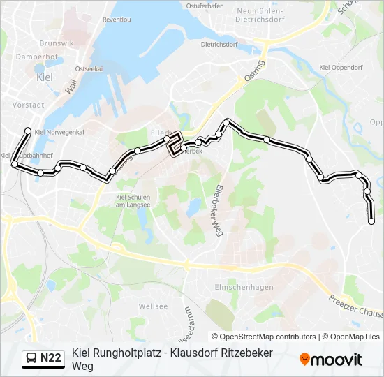 Автобус N22: карта маршрута