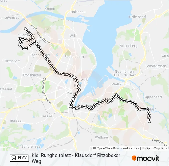 Автобус N22: карта маршрута