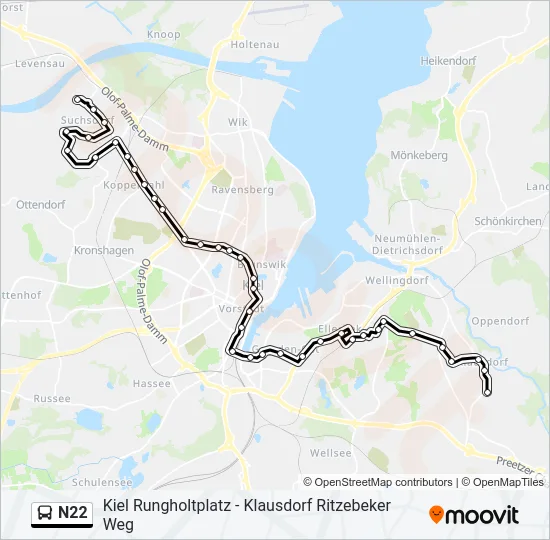 Автобус N22: карта маршрута