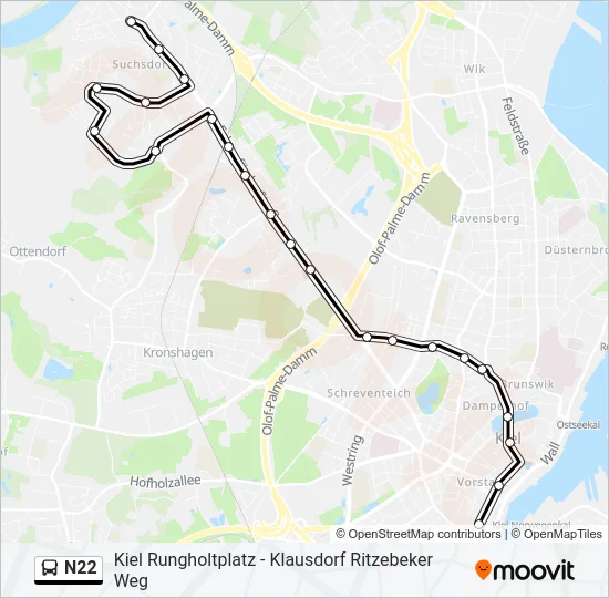 Автобус N22: карта маршрута