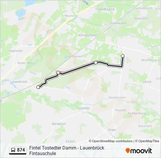 Автобус 874: карта маршрута