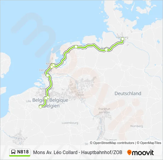 Автобус N818: карта маршрута