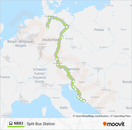 Автобус N883: карта маршрута
