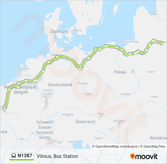 Автобус N1387: карта маршрута