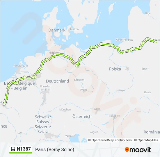 Автобус N1387: карта маршрута
