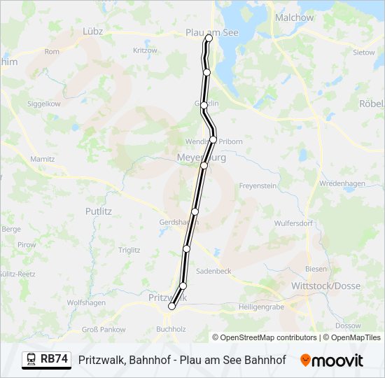 Поезд RB74: карта маршрута