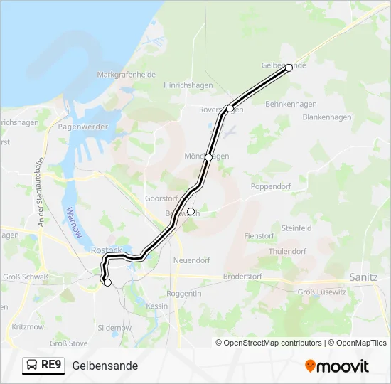 Автобус RE9: карта маршрута